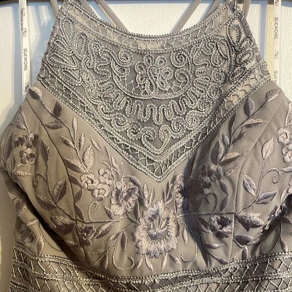 Sue Wong Embroidered Cocktail Dress Silver 2 - Picture 2 of 5